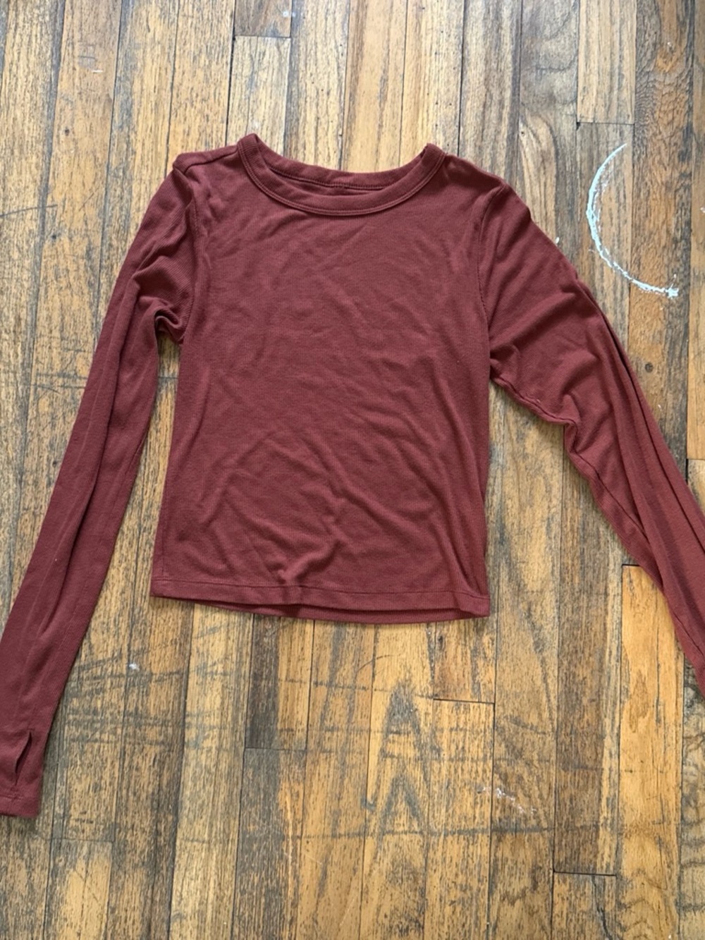 Long-Sleeve Crewneck Top in Deep Burgundy